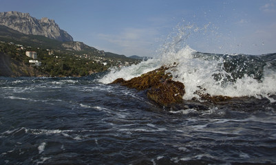 Crimea. Black Sea. Spray from a breaking wave.