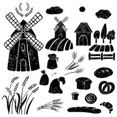 windmill, wheat, farm house. © ninafedorova