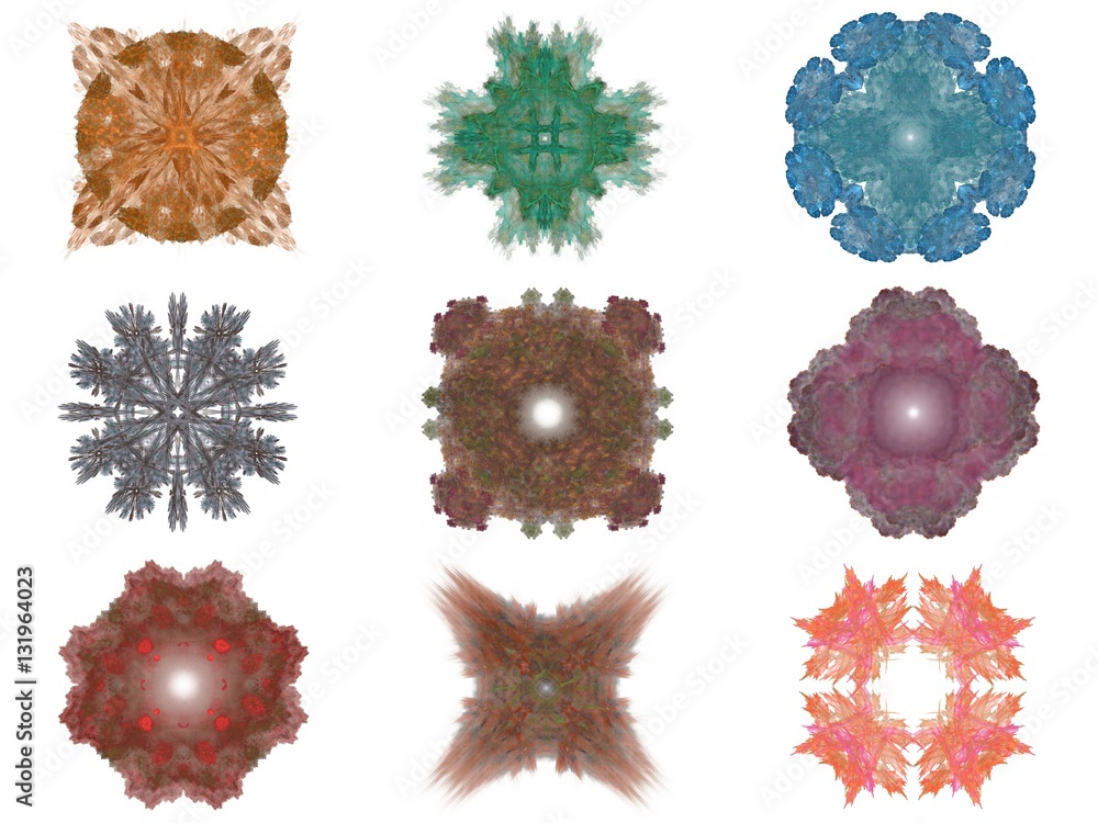 Fototapete set of different colored patterns on an abstract fractal