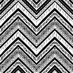 Hand drawn Zigzag and stripe pattern. Vector illustration for tribal design. Black and white colors. Ethnic theme