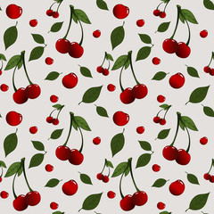 Pattern with cherries and leaves placed randomly
