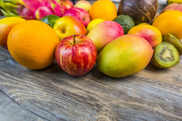 Naklejka na ściany i meble fruits on wooden background