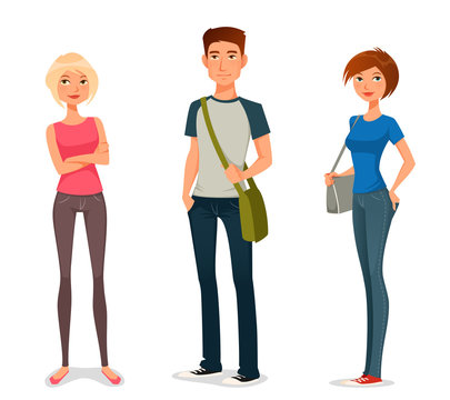cute cartoon illustration of young people in casual fashion