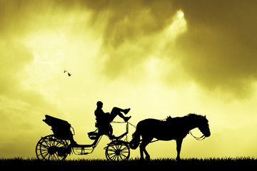 Fototapeta na wymiar carriage ride at sunset
