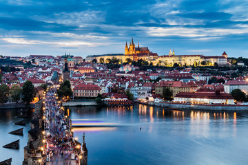 Charles Bridge and Prague Castle, view from the Bridge tower, Czech Republic