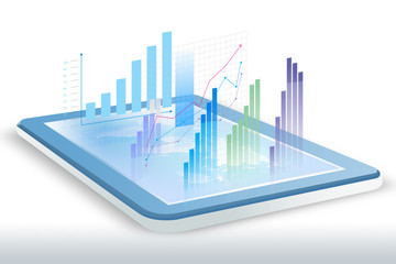 Fototapeta Raport biznesowy i analiza finansowa - wizualizacja przestrzenna na tablecie. obraz