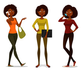 African American girls with mobile phone or laptop