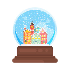 Fototapeta premium Vector flat style snow globe house