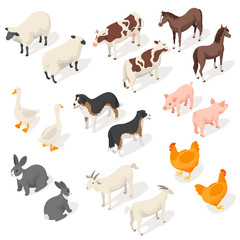 Isometric 3d vector set of farm animals