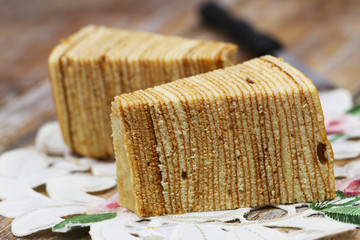 Slices of traditional sponge layered cake
