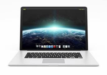 Modern metallic laptop on white background 3D rendering