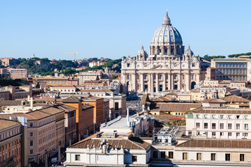 Fototapeta na wymiar view of St Peter Basilica in Vatican and street