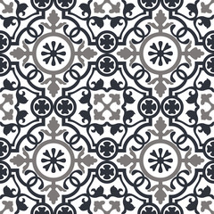 Seamless pattern dark blue and white moroccan ornaments.