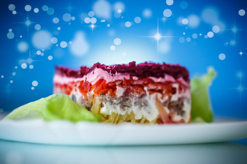 salad with herring and boiled vegetables