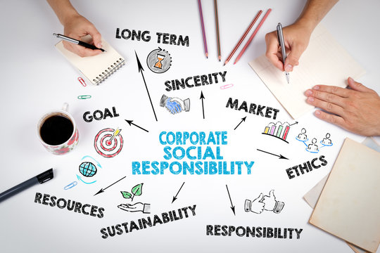 Corporate Social Responsibility Concept. The meeting at the white office table.