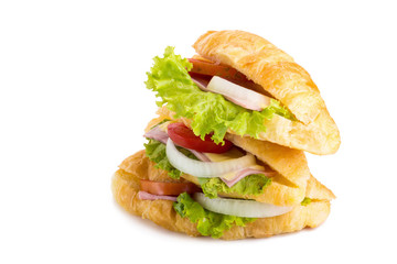 croissant sandwich ham on white background