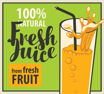 vector banner with a glass of fresh juice
