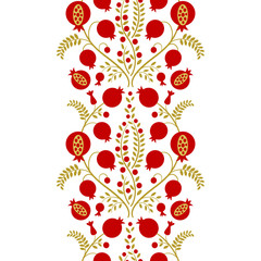 Red pomegranate print. Floral pattern. Vintage vector.
