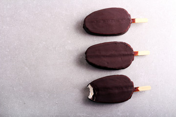 Ice cream coated with chocolate glaze
