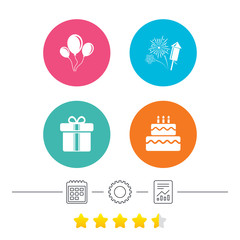 Birthday party icons. Cake and gift box symbol.