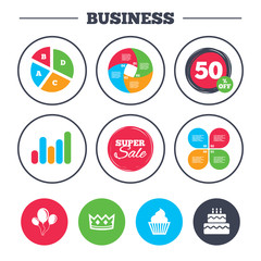 Birthday party icons. Cake and cupcake symbol.