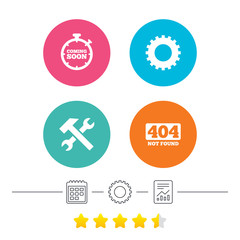 Coming soon icon. Repair service tool and gear.