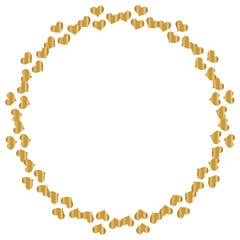 round frame with hearts of gold, isolated on white background. Greeting card.