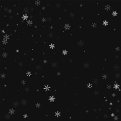 Fototapeta na wymiar Sparse snowfall. Scatter pattern on black background. Vector illustration.