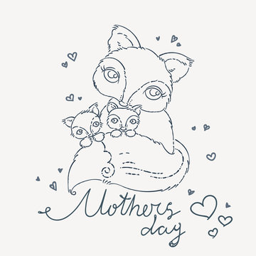 Mother's Day greeting card with cartoon fox.