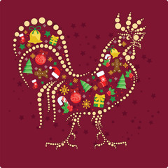 cock red background with christmas decorations