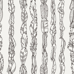Seamless Pattern with Random Fantasy Feathers. For wallpaper, web page background, greeting cards, fabric print, coloring books
