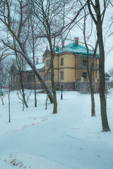 Beautiful landscape in winter park in Minsk,  Good winter day in the outdoors, Beautiful country estate