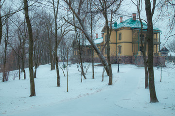 Beautiful landscape in winter park in Minsk,  Good winter day in the outdoors, Beautiful country estate