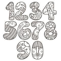 Zentangle numbers set. Collection of doodle numbers with zentangle elements. Vector illustration can be used for web design, booklets, print cards, textile t-shirts, print elements and other.