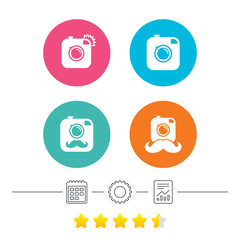 Hipster photo camera with mustache icons.