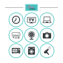 Home appliances, device icons. Electronics sign.