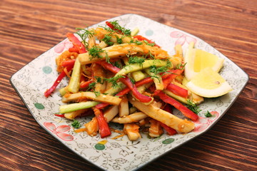Calamari salad. Easy, delicious and healthy food concept
