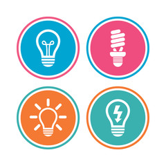 Light lamp icons. Energy saving symbols.