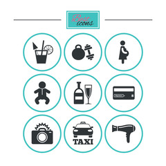 Hotel, apartment service icons. Fitness gym.