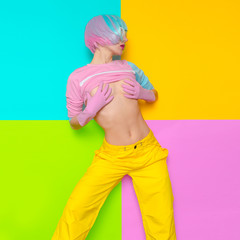 Fashion Fitness Girl Creative pop art style. Minimal design fash