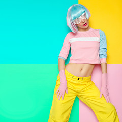 Fashion Fitness Girl Creative pop art style. Minimal design fash