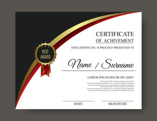 Beautiful luxury certificate template with golden award badge. Vector, eps10