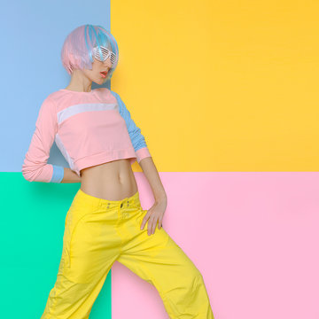 Fashion Fitness Lady Creative pop art style. Minimal design fash