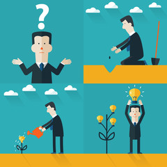 Start up vector concept with light bulb. Business aims and smart solutions