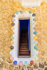 Fototapeta na wymiar Detail of beautiful architecture. Parc Guell. Barcelona, Spain.