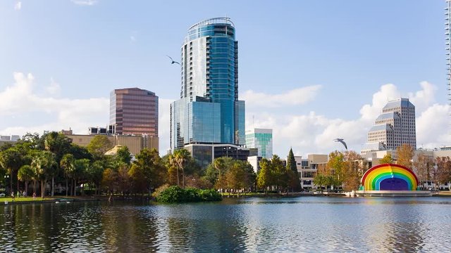 Dunset over the Eola lake, Eola Park Orlando, Florida, USA