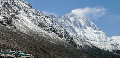 Panoramic view of the Lhotse from the Dingboche village - Nepal, Himalayas