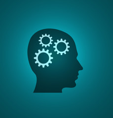 Sideview of silhouette head with wheel gear