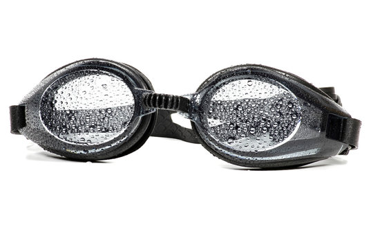 wet swimming goggles isolated on white background
