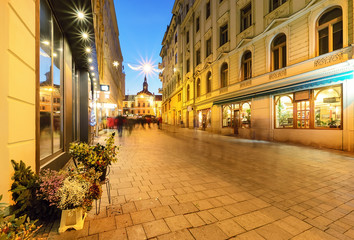 Naklejka na ściany i meble Beautiful street in old town of Brno, decorated by the christmas